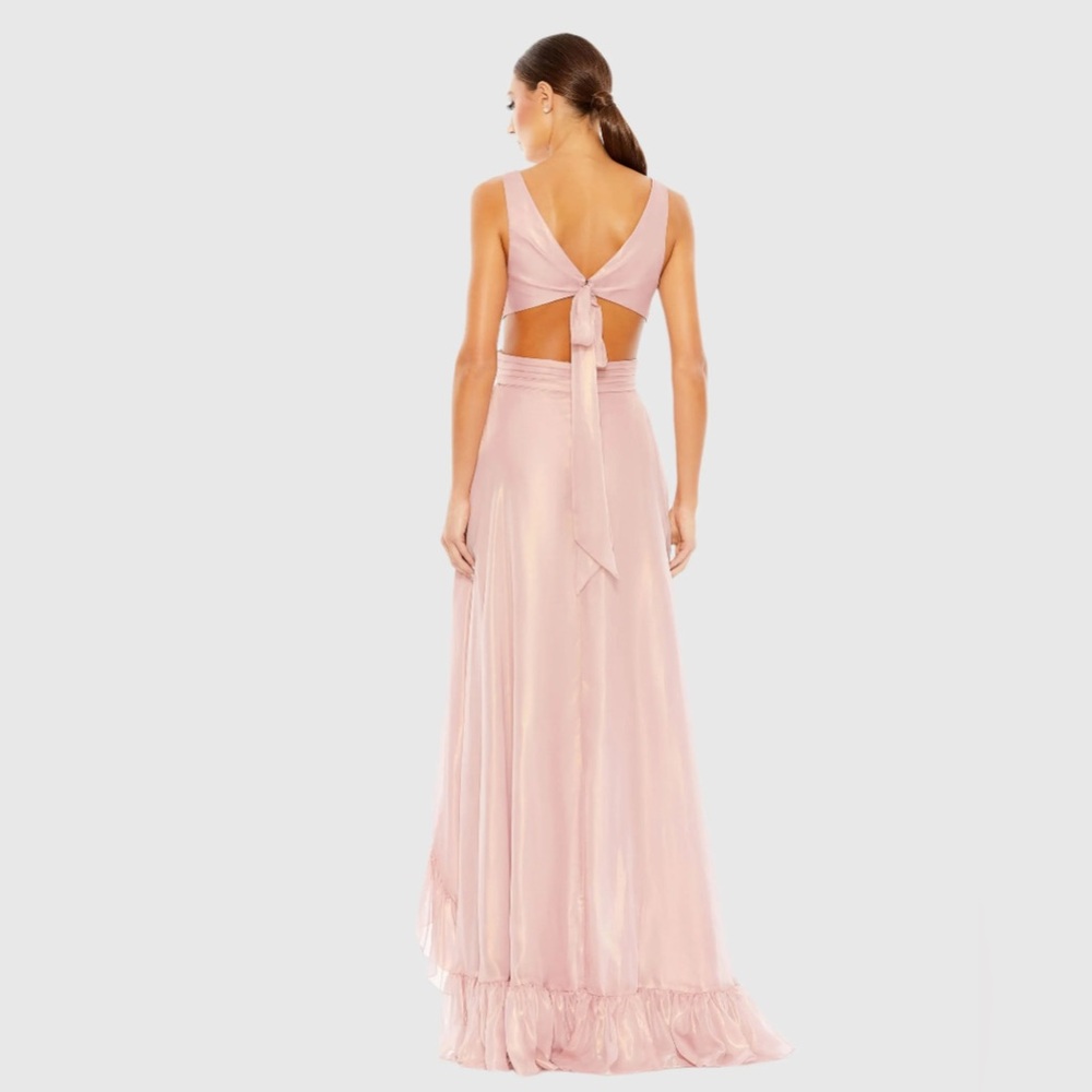 Mac Duggal Cut Out High Low Ruffle Gown NWT Size 12 Formal Dress Rose Gold - Picture 3 of 17